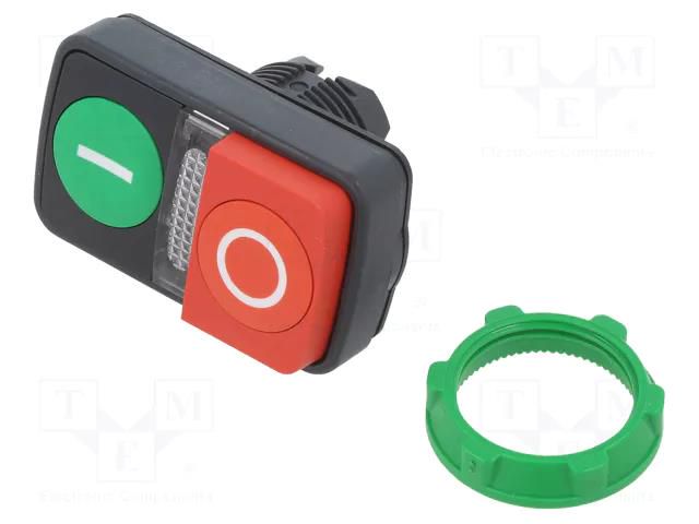 Switch: double; 22mm; Stabl.pos: 1; green/red; IP20; flat + convex SCHNEIDER ELECTRIC ZB5AW7L3741