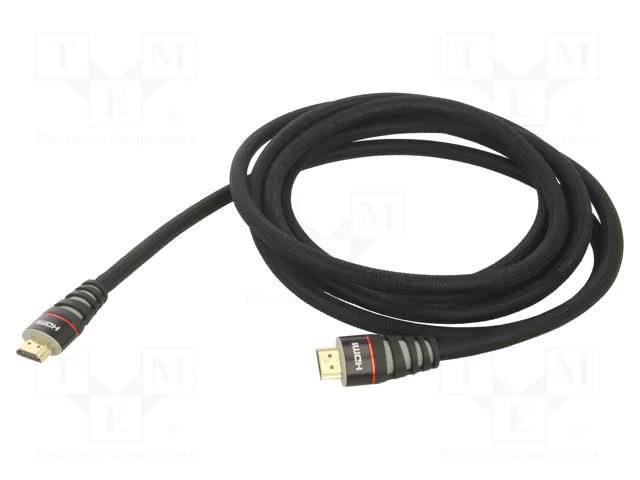 Cable; HDMI plug,both sides; PVC; textile; 3m; black; HDMI 1.4 VCOM CG526-B-3.0