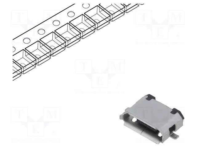 Connector: USB B micro; socket; SMT; PIN: 5; horizontal; USB 2.0 GCT USB3075-30-A