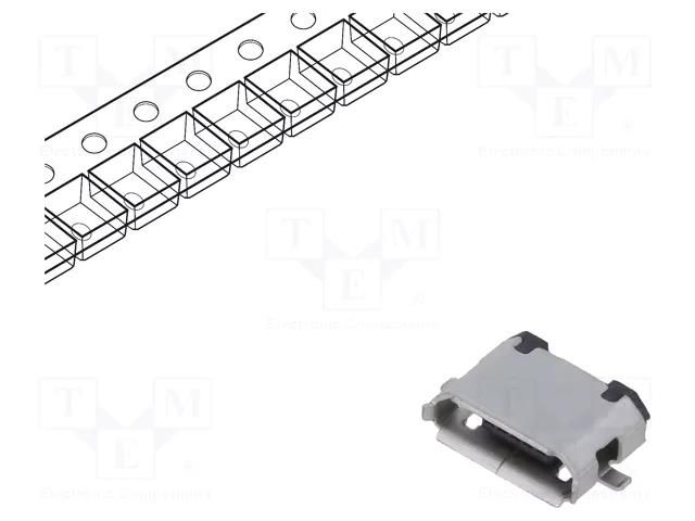 Connector: USB B micro; socket; SMT; PIN: 5; horizontal; USB 2.0 GCT USB3080-30-01-A