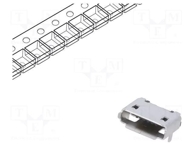 Connector: USB AB micro; socket; SMT; PIN: 5; horizontal; USB 2.0 GCT USB3090-30-A