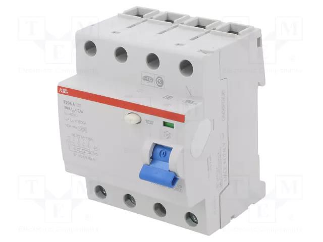 RCD breaker; Inom: 100A; Ires: 100mA; Max surge current: 5000A ABB F204A-100/0.1
