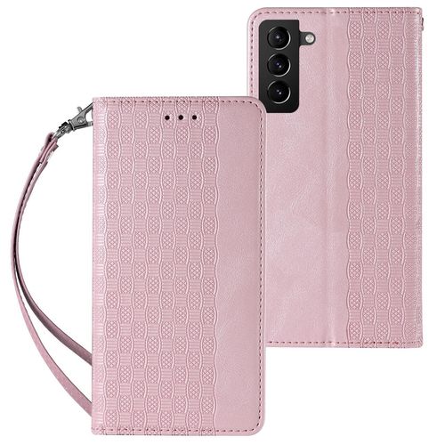 Magnet Strap Case Case for Samsung Galaxy S22 Ultra Pouch Wallet + Mini Lanyard Pendant Pink, Hurtel 9145576250686 9145576250686