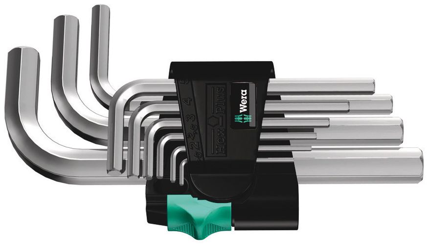 950/9 Hex-Plus 5 L-key set, metric, chrome-plated, 1 x 1.5x45; 1 x 2.0x50; 1 x 2.5x56; 1 x 3.0x63; 1 x 4.0x70; 1 x 5.0x80; 1 x 6.0x90; 1 x 8.0x100; 1 x 10.0x112, Wera 05021406001