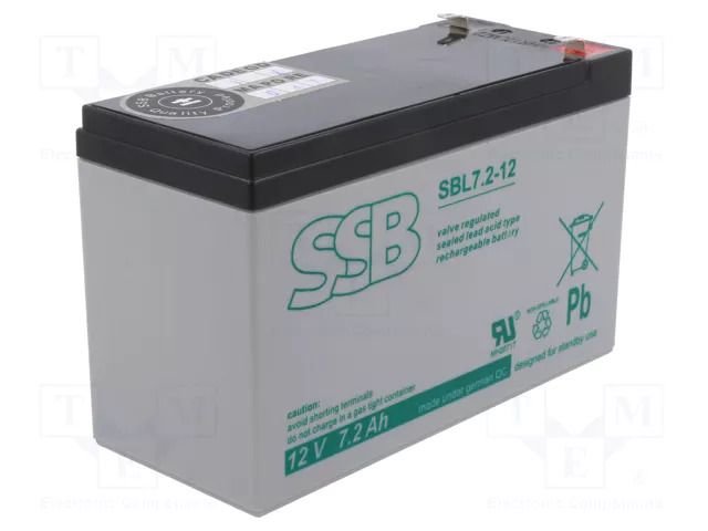 Re-battery: acid-lead; 12V; 7.2Ah; AGM; maintenance-free; 2.78kg SSB ACCU-HP7.2-12/S