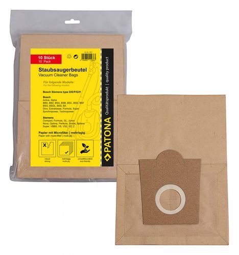 PATONA 10 vacuum cleaner bag multi layer paper incl. Microfilter f. Bosch Typ D E F G, PATONA 9511 4055655112383