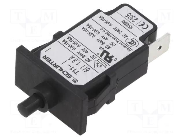 Circuit breaker; Urated: 240VAC; 48VDC; 1.8A; SPST; Poles: 1; MCB SCHURTER T11-611-1.8A