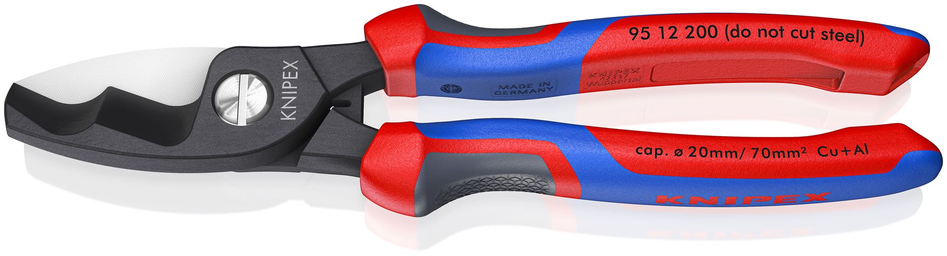 KNIPEX 95 12 200 Cable Shears with twin cutting edge with comfort handles burnished 200 mm 95 12 200