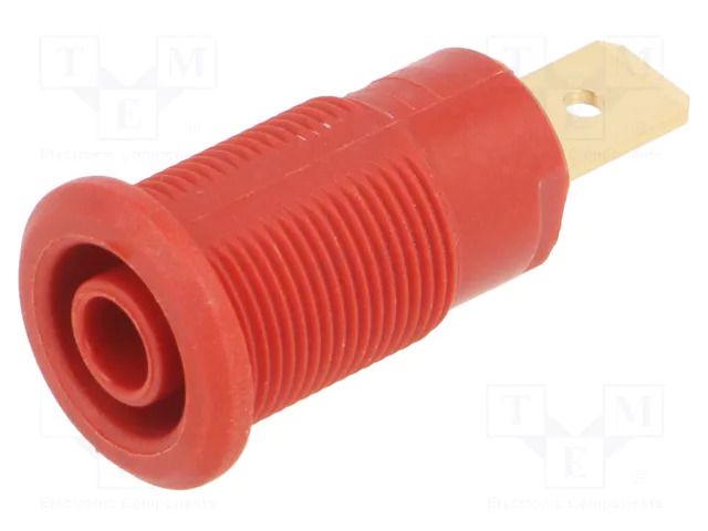 Connector: 4mm banana; socket; 1kV; 32A; Cutout: Ø12.2mm; red; brass STÄUBLI BI-SLB4-F6.3-22