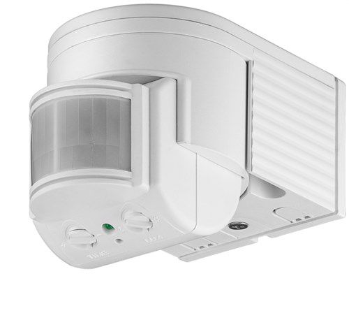 Infrared Motion Detector, white - for surface wall mounting, 180° detection, 12 m range, for outdoor use (IP44), suitable for LEDs 95175