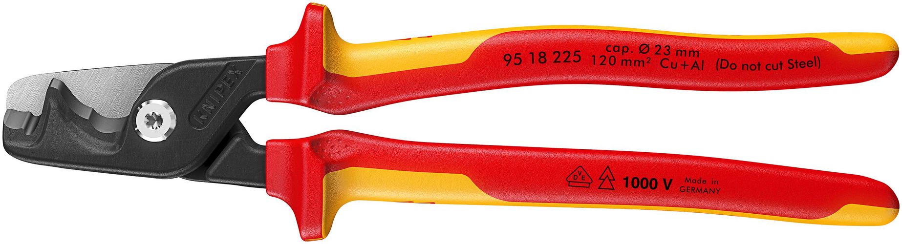 KNIPEX 95 18 225 StepCut® XL Cable shears with step cut insulating multi-component handle, VDE-tested burnished 225 mm 95 18 225 4003773089964