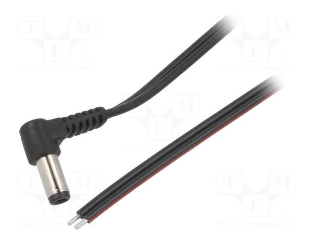 Cable; 2x0.75mm2; wires,DC 5,5/2,5 plug; angled; black; 1.5m WEST POL A25-TT-T075-150BK