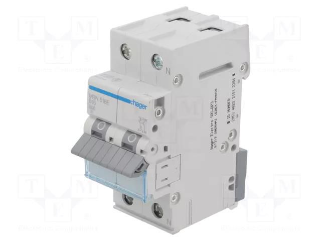 Circuit breaker; 230/400VAC; Inom: 16A; Poles: 1+N; Charact: B; 6kA HAGER MBN516E