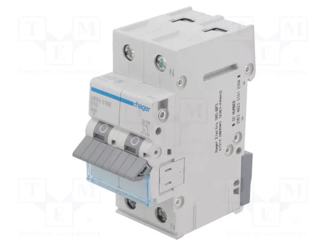 Circuit breaker; 230/400VAC; Inom: 16A; Poles: 1+N; Charact: B; 6kA HAGER MBN516E