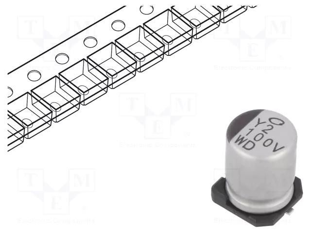 Capacitor: electrolytic; SMD; 100uF; 35VDC; Ø8x10mm; ±20%; 5000h NICHICON UWD1V101MCL1GS