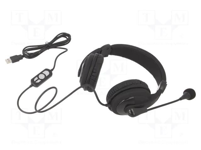 Headphones with microphone; black; USB; 2m; 20Hz÷20kHz; 32Ω VCOM DE160U