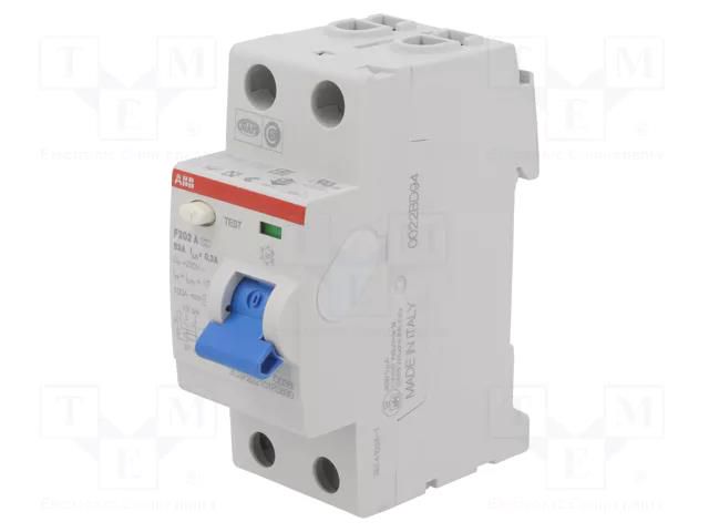 RCD breaker; Inom: 63A; Ires: 300mA; Max surge current: 5000A; IP20 ABB F202A-63/0.3