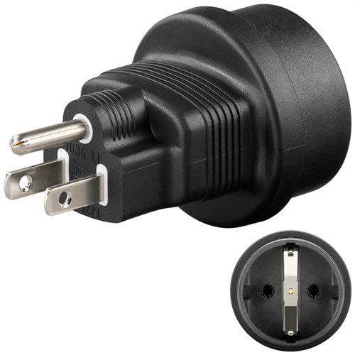 Travel Adapter Europe to USA/Japan, black - for connecting devices from Europe (Type F) to sockets in USA/Japan (Type B) 95308