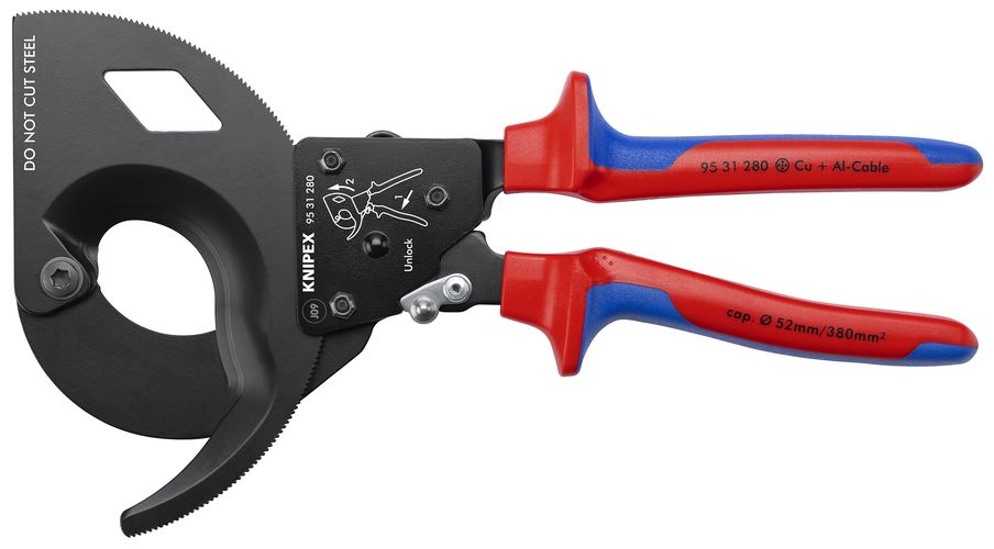 KNIPEX 95 31 280 Cable Cutter (ratchet action) with multi-component handles black lacquered 280 mm 95 31 280 4003773043942