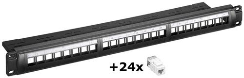 19 inch (48.3 cm) Keystone Patch Panel Pack (1 U), black - incl. 24x CAT 6 modules (UTP) 95336