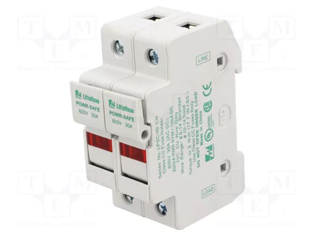 Fuse holder; 10.3x38mm; for DIN rail mounting; 30A; 600V; Poles: 2 LITTELFUSE LPSC0002ZXID