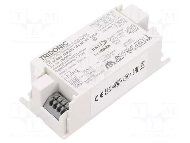 Power supply: switching; LED; 38W; 7.5÷42VDC; 650÷1050mA; IP20 TRIDONIC 28004043
