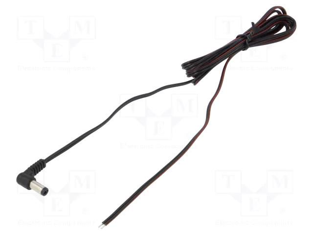 Cable; 2x0.35mm2; wires,DC 5,5/2,5 plug; angled; black; 1.5m WEST POL A25-TT-T035-150BK
