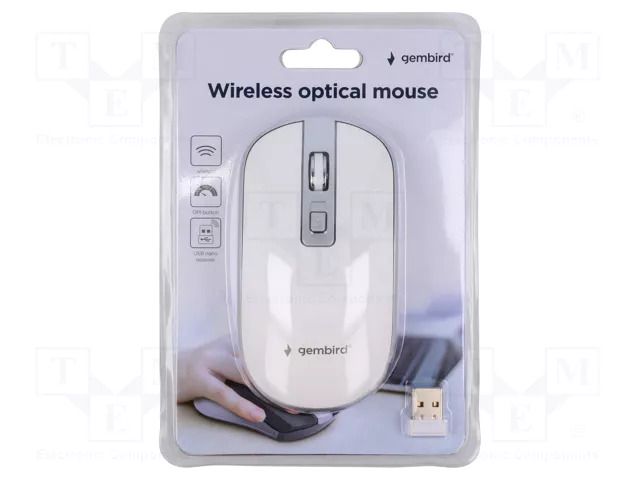 Mouse; white,silver; USB A; wireless,optical; DPI change button GEMBIRD MUSW-4B-06-WS