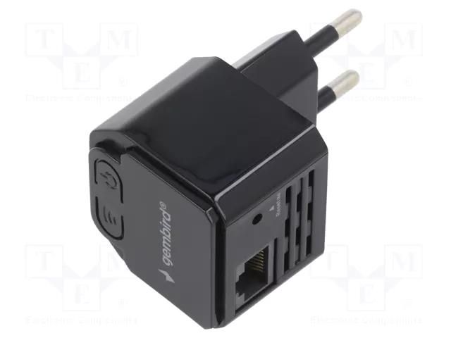 Repeater WiFi; IEC C8 male,RJ45 socket; black GEMBIRD WNP-RP300-03-BK