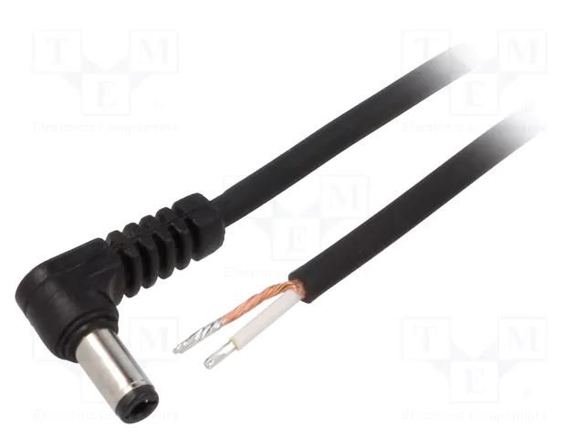 Cable; 1x0.75mm2; wires,DC 5,5/2,5 plug; angled; black; 1.5m WEST POL A25-TT-C075-150BK