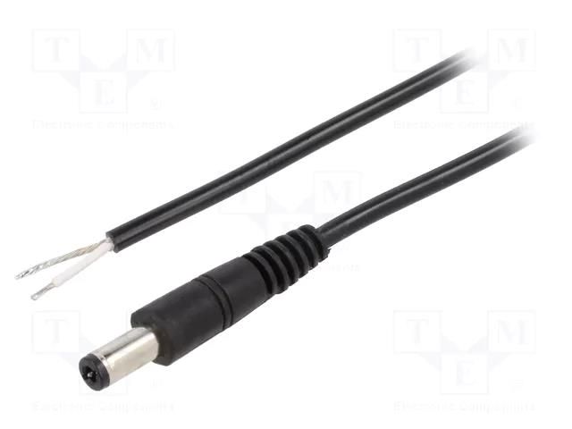 Cable; 1x0.5mm2; wires,DC 5,5/2,5 plug; straight; black; 1.5m WEST POL P25-TT-C050-150BK