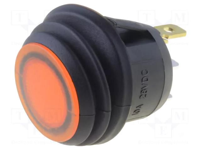 ROCKER; SPST; Pos: 2; OFF-(ON); 10A/28VDC; yellow; IP65; LED; 50mΩ SCI R13112B8F02BYL2