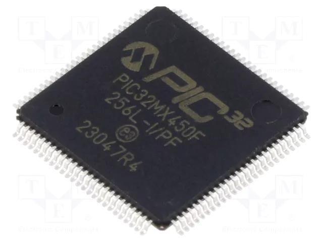 IC: PIC microcontroller; 256kB; 2.3÷3.6VDC; SMD; TQFP100; PIC32 MICROCHIP TECHNOLOGY 32MX450F256L-I/PF