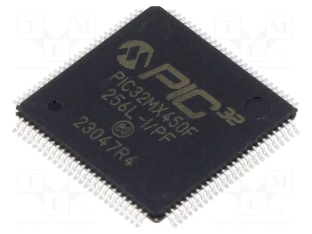 IC: PIC microcontroller; 256kB; 80MHz; 2.3÷3.6VDC; SMD; TQFP100 MICROCHIP TECHNOLOGY 32MX450F256L-I/PF