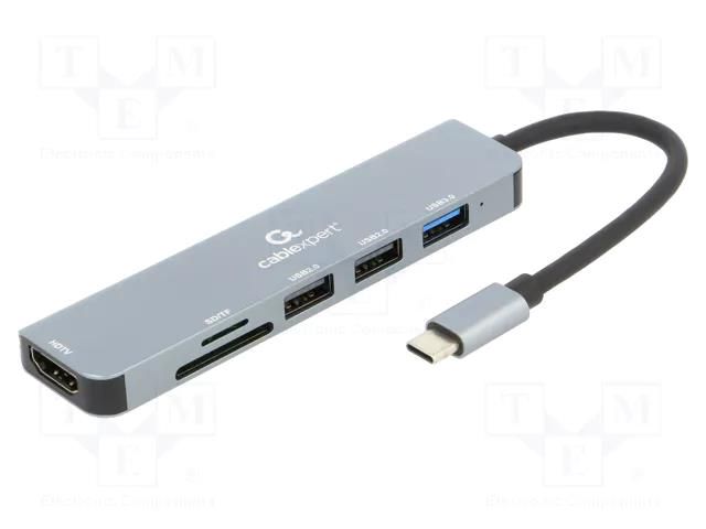 Hub USB; HDMI socket,microSD,SD,USB A socket x3,USB C plug GEMBIRD A-CM-COMBO6-02