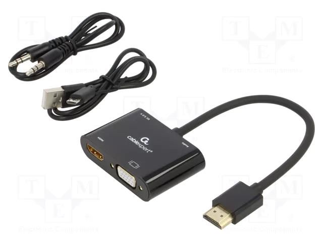 Adapter; 0.15m; black; Support: 4K,Full HD 1080p,UHD 2160p; black GEMBIRD A-HDMIM-HDMIFVGAF