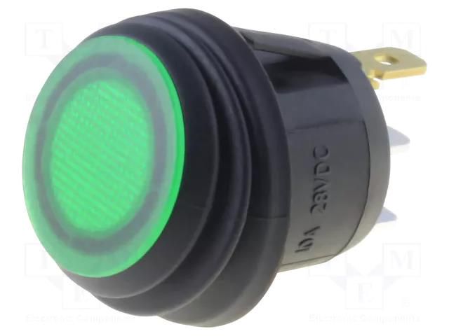 ROCKER; SPST; Pos: 2; ON-OFF; 10A/28VDC; green; IP65; LED; R13-112-DC SCI R13112B8W02BGL2