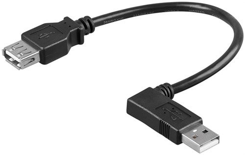 USB 2.0 Hi-Speed Extension Cable 90°, black, 0.3 m - USB 2.0 female (type A) > USB 2.0 male (Type A) 90° 95705