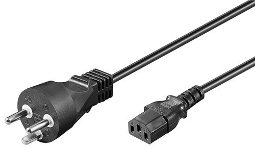 IEC Cord Denmark Type K, 2 m, Black, (3*0.75 mm²) - Denmark male (type K, DS-60884-2 D1) > Device socket C13 (IEC connection) 95732
