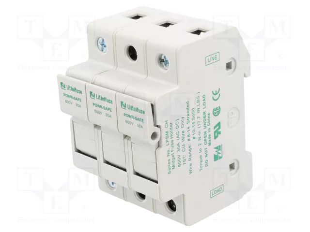 Fuse holder; 10x38mm; for DIN rail mounting; 30A; 600V; Poles: 3 LITTELFUSE LPSM0003Z