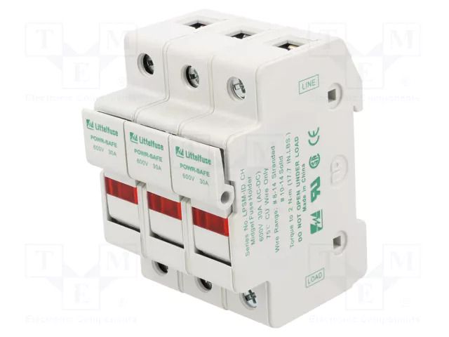 Fuse holder; 10x38mm; for DIN rail mounting; 30A; 600V; Poles: 3 LITTELFUSE LPSM0003ZXID