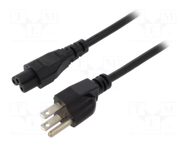 Cable; 3x18AWG; IEC C13 female,NEMA 5-15 (B) plug; PVC; 1.8m LIAN DUNG SN22-3/18/1.8BK