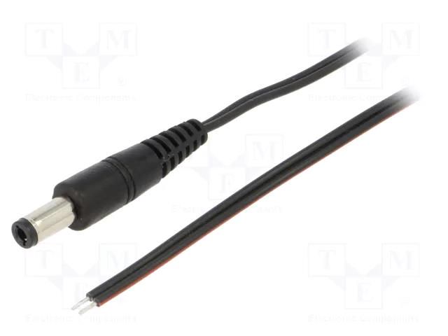 Cable; 2x0.35mm2; wires,DC 5,5/2,5 plug; straight; black; 0.5m WEST POL P25-TT-T035-050BK