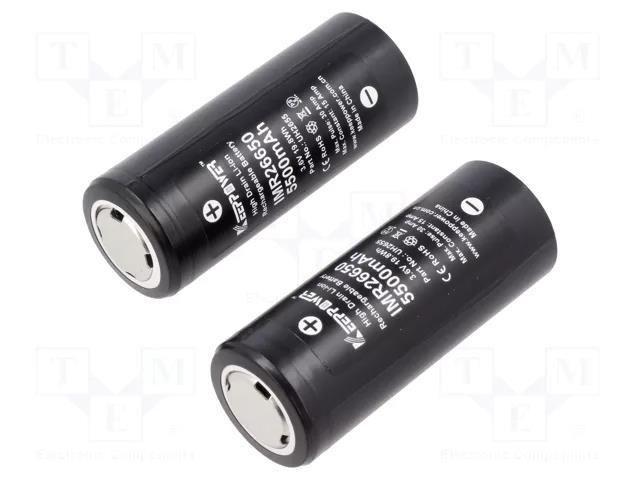 Re-battery: Li-Ion; 26650; 3.7V; 5500mAh; Ø26.5x67mm; 15A; 2pcs. KEEPPOWER KP-IMR26650-HD