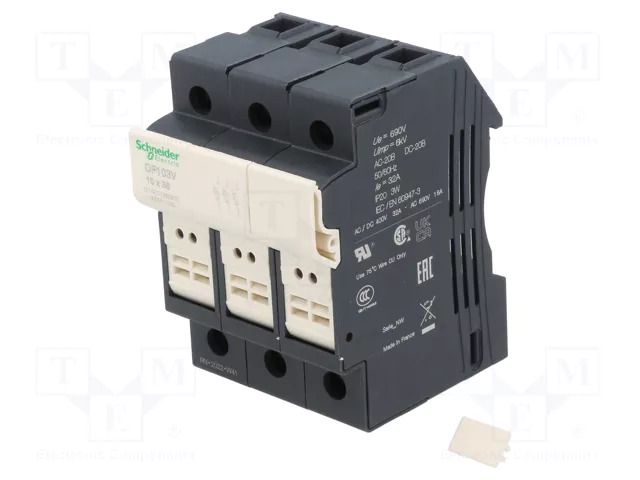 Fuse base; 10x38mm; for DIN rail mounting; 32A; Poles: 3 SCHNEIDER ELECTRIC DF103V