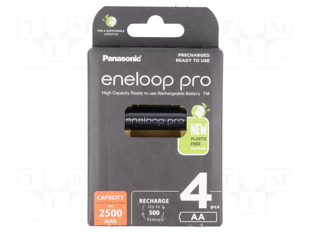 Re-battery: Ni-MH; AA; 1.2V; 2500mAh; ENELOOP PRO; Ø14.35x50.4mm PANASONIC ACCU-R6/2450-B4