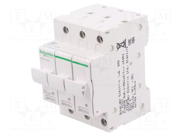 Fuse base; 8.5x31.5mm; for DIN rail mounting; 10A; Poles: 3 SCHNEIDER ELECTRIC A9N15655