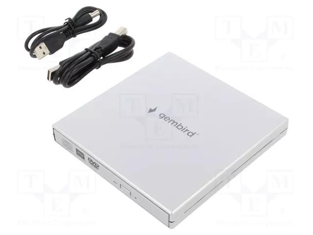 External DVD drive; silver; DC,USB B socket,USB B plug; USB 2.0 GEMBIRD DVD-USB-02-SV