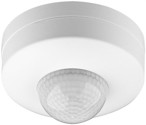 Infrared Motion Detector, white - for surface ceiling mounting, 360° detection, 12 m range, for indoors (IP20), suitable for LEDs, 3-fold infrared 96007