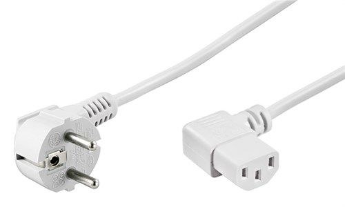 Angled IEC Cord on Both Sides, 1.5 m, White, (3*0.75 mm²), 1.5 m - safety plug hybrid (type E/F, CEE 7/7) 90° > Device socket C13 (IEC connection) 90° 96043
